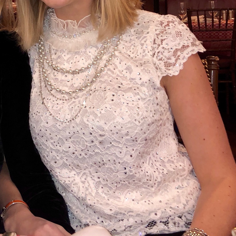 Alice and Olivia Beaded Lace Top